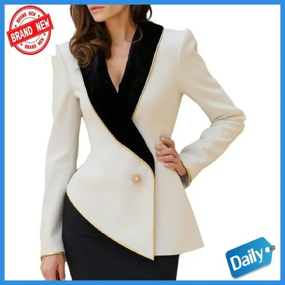 Asymmetrical Blazer Gold Button Business Formal Jacket Loose Fit - Picture 2 of 8